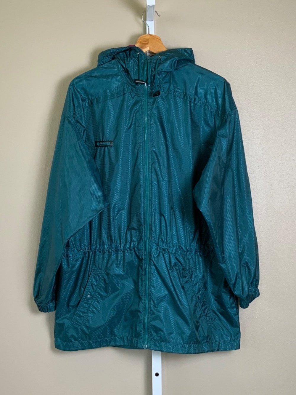 Vintage Columbia Hooded Drawstring Windbreaker Rain Jacket